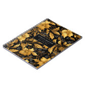 Elegant Goud Zwart Bloemen Bladeren Botanisch Scri Notitieboek (Linkerzijde)