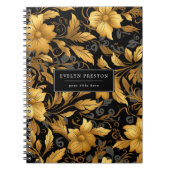 Elegant Goud Zwart Bloemen Bladeren Botanisch Scri Notitieboek (Voorkant)