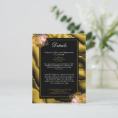 Elegant Goud Zwart Bloemen Bruiloft Details Informatiekaartje (Staand voorkant)