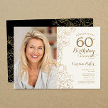 Elegant Goud Zwart Bloemen Foto 60e Verjaardag Kaart<br><div class="desc">Goud zwart bloemenfeest 60e verjaardag uitnodiging met je foto op de voorkant van de kaart. Minimalistisch modern design met botanische contourtekenaccenten, faux gouden folie en typografie script lettertype. Eenvoudige trendy uitnodigingskaart perfect voor een stijlvol vrouwen dagfeest. Kan worden aangepast aan elke leeftijd. Gedrukte Zazzle-uitnodigingen of direct download digitale afdrukbare sjabloon....</div>