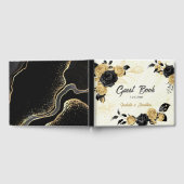 Elegant goud & zwart bloemen marmer gastenboek (Volledig)