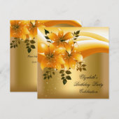 Elegant Goud Zwart Bloemen Verjaardagsfeest Kaart (Voorkant / Achterkant)