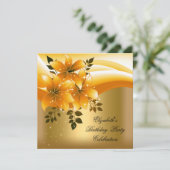 Elegant Goud Zwart Bloemen Verjaardagsfeest Kaart (Staand voorkant)