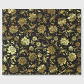 Elegant goud & zwart bloemmotief cadeaupapier (Vlak)