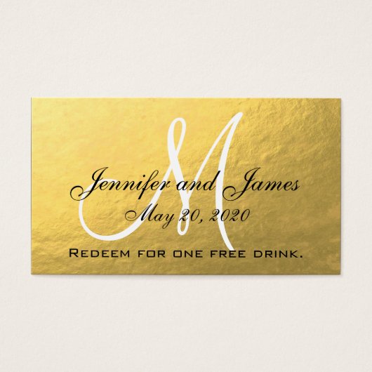 Elegant Goud Zwart Bruiloft Gratis Drink Kaart (Voorkant)