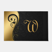 Elegant Goud Zwart Chic Monogrammed Initiaal Deurmat (Voorkant)