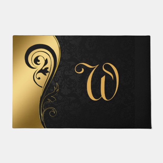 Elegant Goud Zwart Chic Monogrammed Initiaal Deurmat (Voorkant)