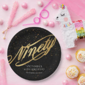 Elegant Goud Zwart Confetti Negentig 90ste Verjaar Papieren Bordje (Feest)