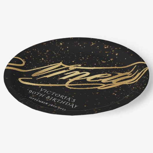 Elegant Goud Zwart Confetti Negentig 90ste Verjaar Papieren Bordje (Gekanteld)