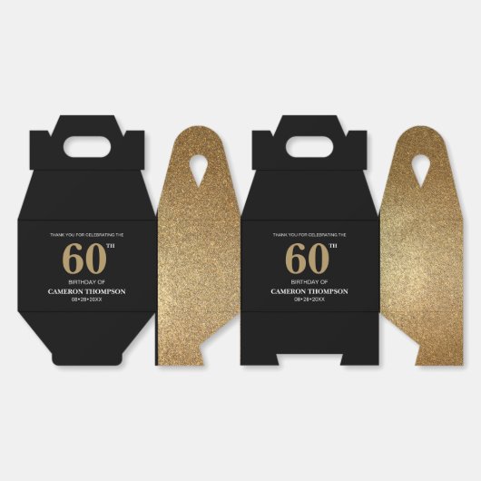 Elegant Goud Zwart custom 60ste verjaardag Bedankdoosjes (Ongevouwen)