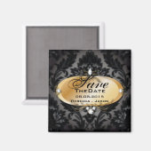 Elegant Goud zwart damask bewaar de datum Magneet (Voorkant / Achterkant)