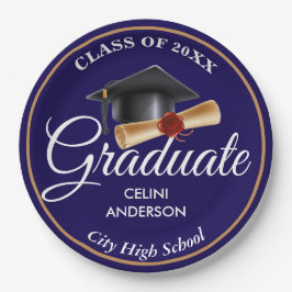 Elegant goud, zwart en marine afstudeerfeest lever papieren bordje