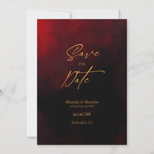 Elegant Goud Zwart en Rood Bruiloft Save The Date (Voorkant)