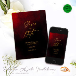 Elegant Goud Zwart en Rood Bruiloft Save The Date