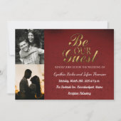 Elegant Goud Zwart en Rood Custom 2 foto's Huwelij Kaart (Voorkant)