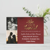 Elegant Goud Zwart en Rood Custom 2 foto's Huwelij Kaart (Staand voorkant)