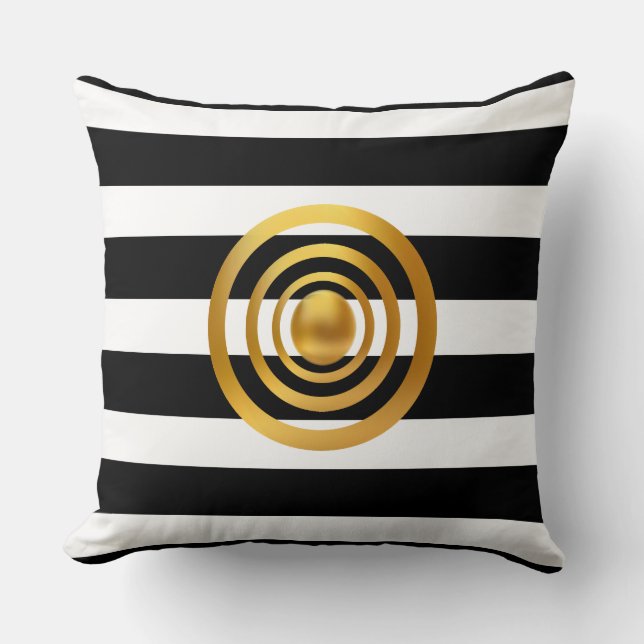 Elegant Goud, Zwart en Wit Kussen (Voorkant)