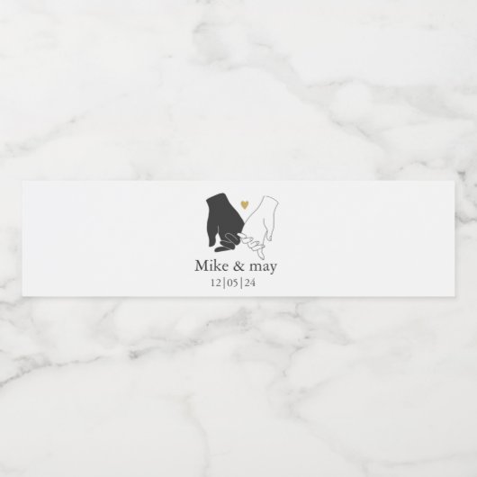 Elegant Goud, Zwart, en Wit Monogram Bruiloft Waterfles Etiket (Enkel label)