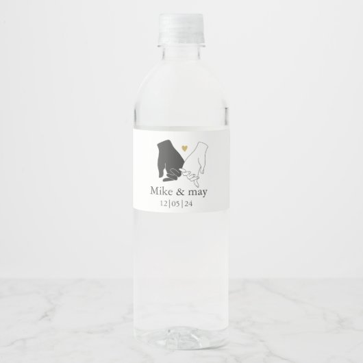 Elegant Goud, Zwart, en Wit Monogram Bruiloft Waterfles Etiket (Voorkant)