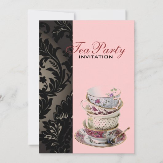 Elegant  Goud zwart formeel damask tea party Kaart (Voorkant)