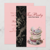 Elegant  Goud zwart formeel damask tea party Kaart (Voorkant / Achterkant)