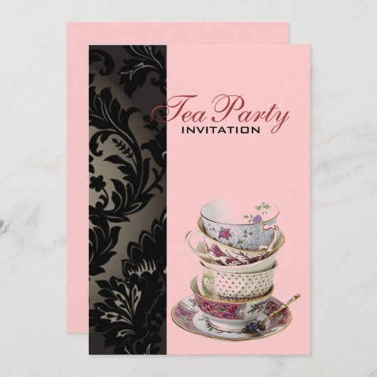 Elegant  Goud zwart formeel damask tea party Kaart (Voorkant / Achterkant)