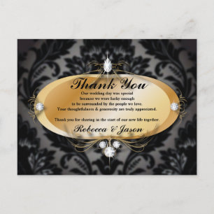Elegant Goud zwart formele damask Bruiloft dank u Briefkaart