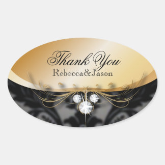 Elegant Goud zwart formele damask Bruiloft dank u Ovale Sticker