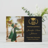 Elegant Goud Zwart Foto Afstuderen Aankondiging (Staand voorkant)