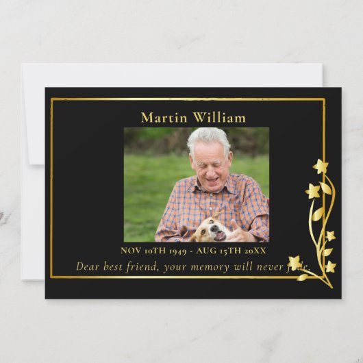 Elegant Goud & Zwart Foto Begrafenis Dank u Kaart (Achterkant)