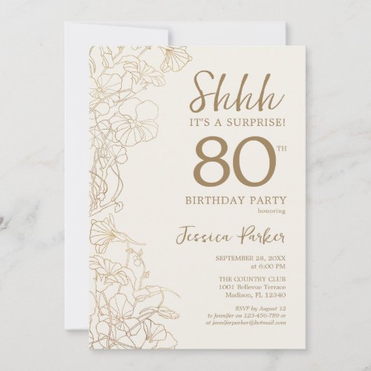 Elegant Goud Zwart Foto Verrassing 80ste Verjaarda Kaart (Voorkant)