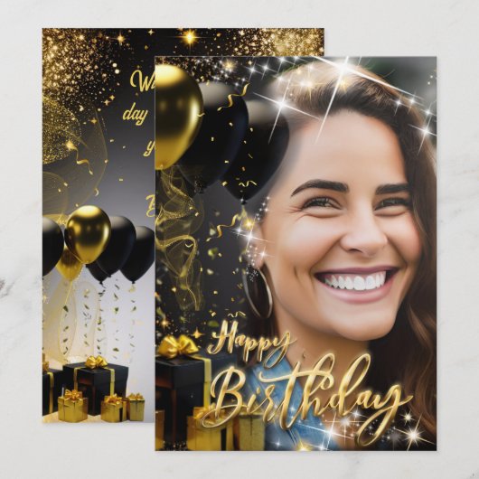 Elegant Goud Zwart Gelukkig Verjaardag Viering Feestdagenkaart (Voorkant / Achterkant)