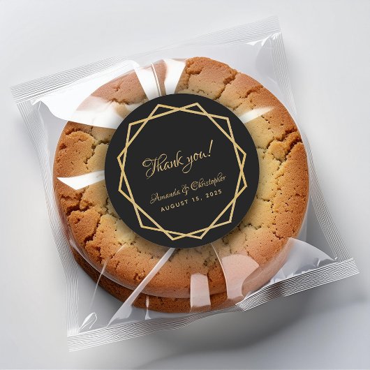 Elegant Goud Zwart Geometrisch Dank u Bruiloft Ronde Sticker