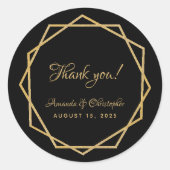 Elegant Goud Zwart Geometrisch Dank u Bruiloft Ronde Sticker (Voorkant)