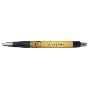 Elegant Goud Zwart Gepersonaliseerde Monogram Init Pen
