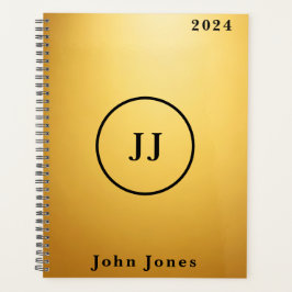 Elegant Goud Zwart Gepersonaliseerde Monogram Init Planner