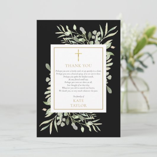 Elegant goud zwart groen begrafenisgedicht bedankkaart (Staand voorkant)