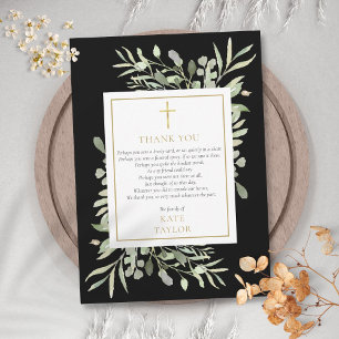 Elegant Goud Zwart Groene Funeral Gedicht Bedankkaart