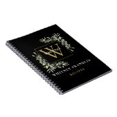 Elegant Goud Zwart Groene Monogram Recept Notitieboek (Rechterzijde)