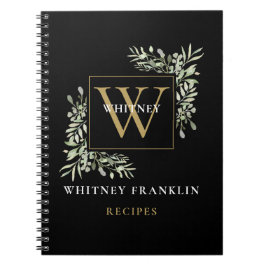 Elegant Goud Zwart Groene Monogram Recept Notitieboek