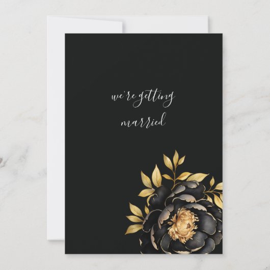 Elegant goud zwart ivoor munt pioen bloemenbruilof kaart (Achterkant)