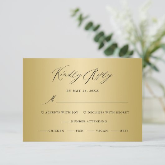 Elegant Goud Zwart Kalligrafie Bruiloft RSVP Auto (Staand voorkant)
