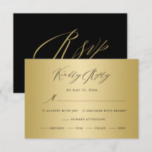 Elegant Goud Zwart Kalligrafie Bruiloft RSVP Auto