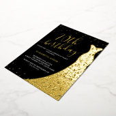 Elegant Goud Zwart Kalligrafie Jurk 70e Verjaardag Folie Uitnodiging (Gedraaid)