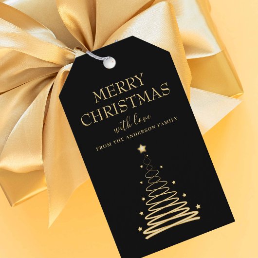 Elegant Goud Zwart Kerstboom Custom Cadeaulabel