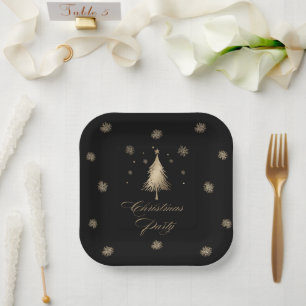 Elegant Goud Zwart Kerstfeest Dessert Papieren Bordje
