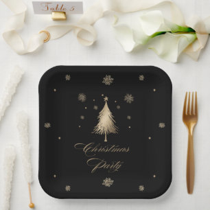 Elegant Goud Zwart Kerstfeest Papieren Bordje