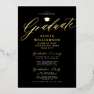 Elegant goud zwart klassiek script foto afstuderen folie uitnodiging