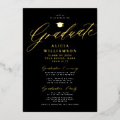 Elegant goud zwart klassiek script foto afstuderen folie uitnodiging (Voorkant)