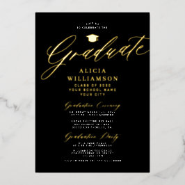Elegant goud zwart klassiek script foto afstuderen folie uitnodiging